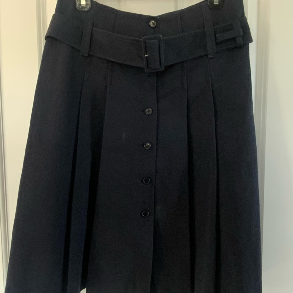 Prada Navy Blue Knee-Length Pleated Skirt